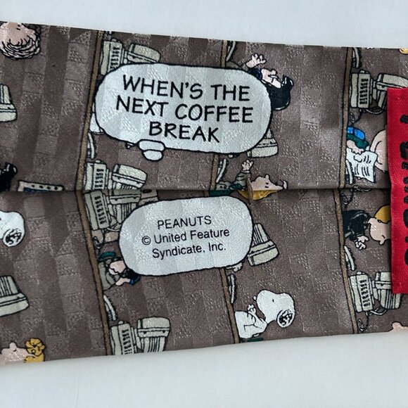 Peanuts Mens Silk Neck Tie Office Coffee Break Brown USA Snoopy Gang Characters - Picture 6 of 14